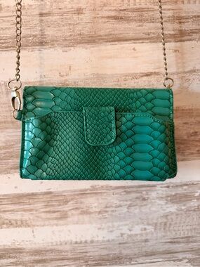 Green Snake-Embossed Crossbody Bag